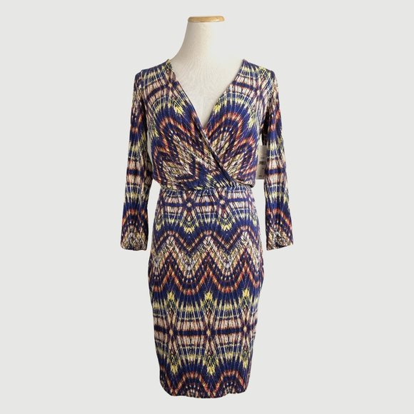 ELLA MOSS Dress Size XS NWT Stretch Knit Wrap V Neck Geometric Print $188 RV - Picture 1 of 7